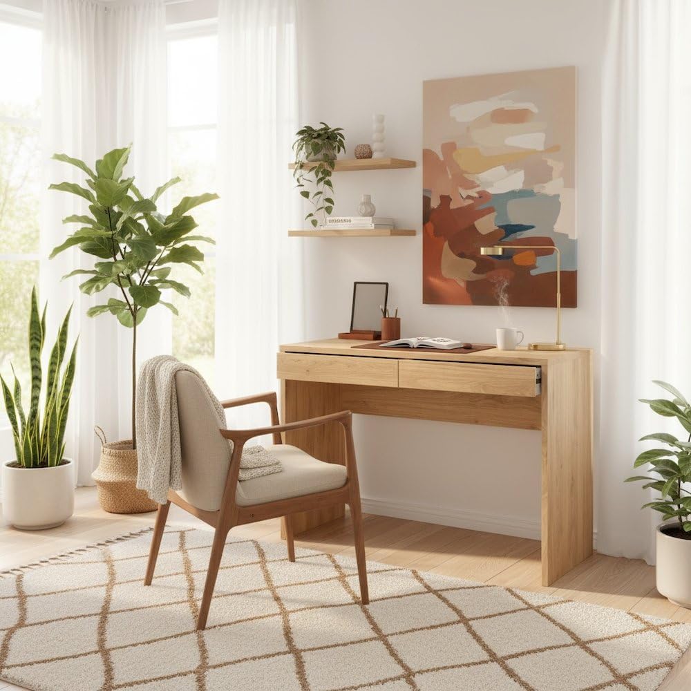 Brown Wood Desk With Drawers,  - Home Office Work Table 评论和价格